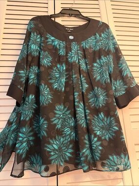 Dana Kay Black Tunic with Teal Floral Print